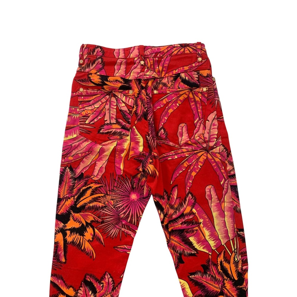 Versace x H&M Jeans Women Red Palm Print Skinny High Rise Archival 2011 Runway 4